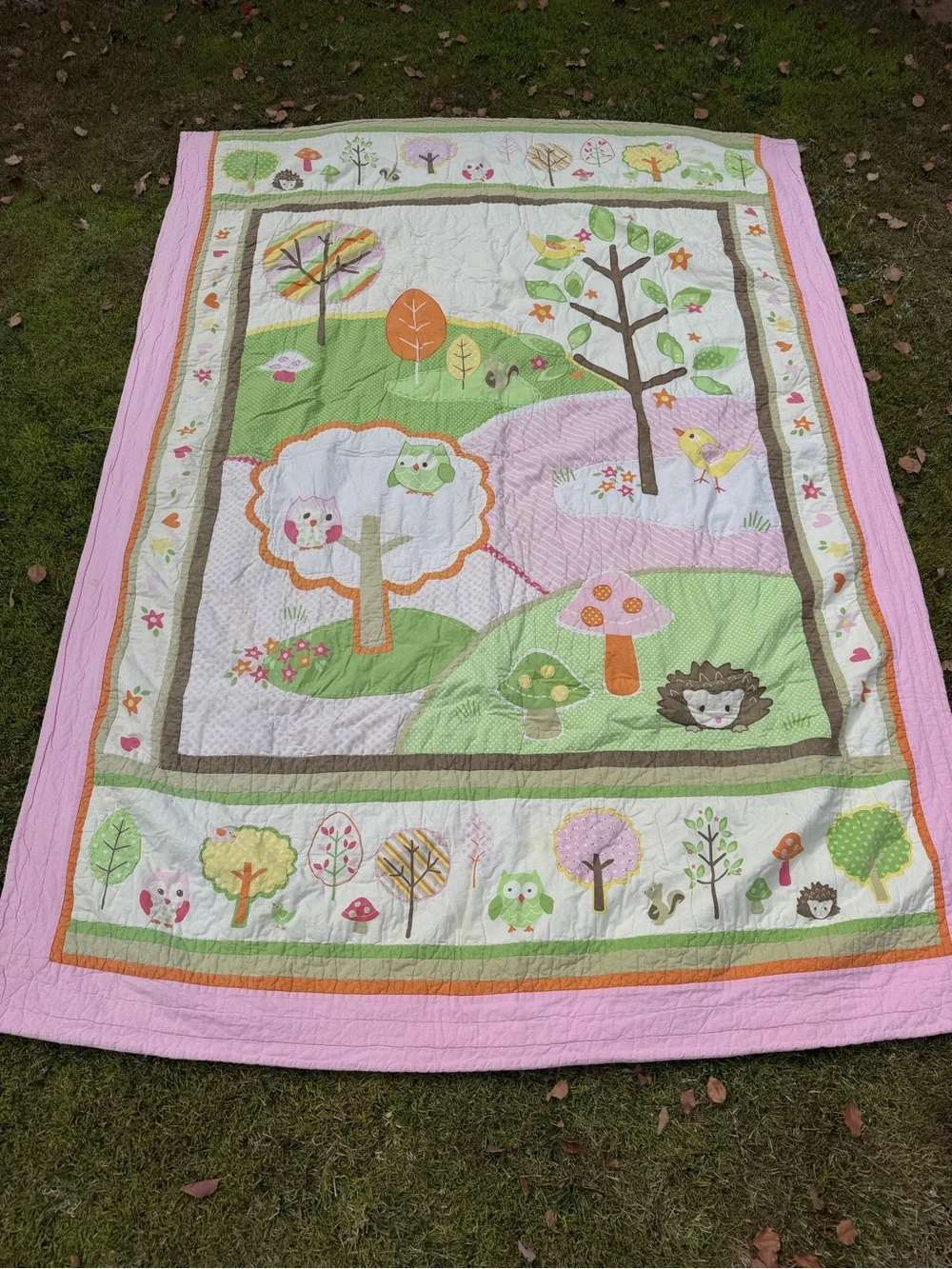 Circo Love N’ Nature Forest Friends Twin Size Quilt Pink Green Mushrooms Owls